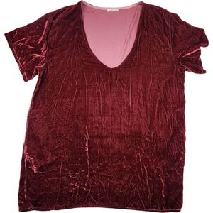 Crushed Velvet V-Neck Tunic Top - Burgundy